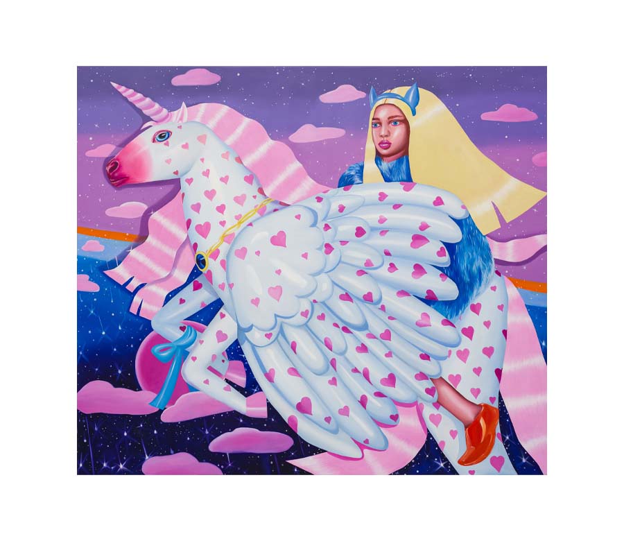 ioana baltan, unicorn, pop glam art, the golden apple, women painting, london art scene, Cartoon